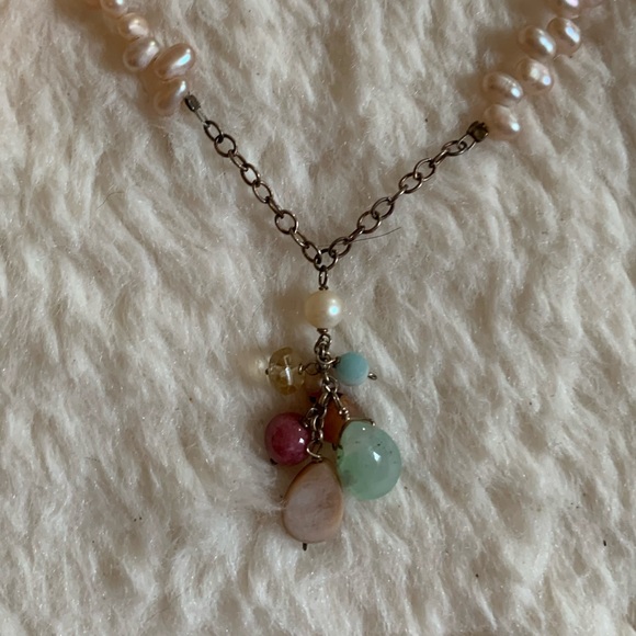 Vintage pink pearl and mixed stone choker necklace - Picture 3 of 4